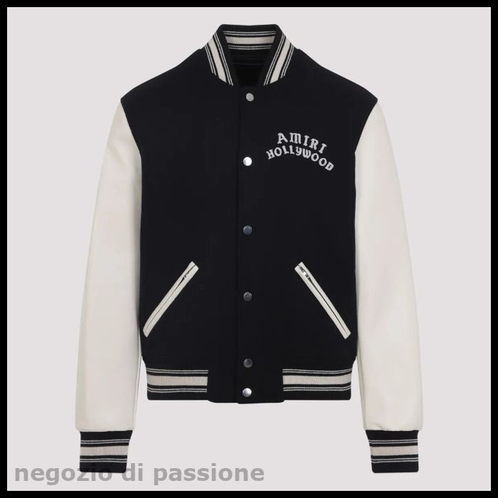 AMIRI ハリウッド ブラック ウール ボンバー ジャケット 刺繍 (AMIRI