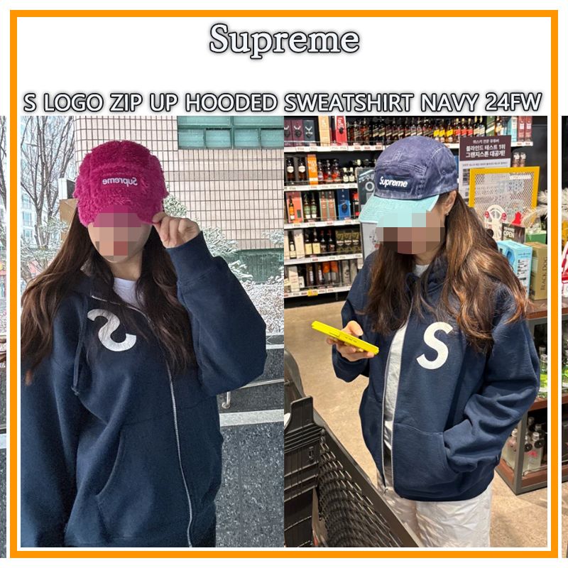 SUPREME】S LOGO ZIP UP HOODED SWEATSHIRT NAVY 24FW (Supreme