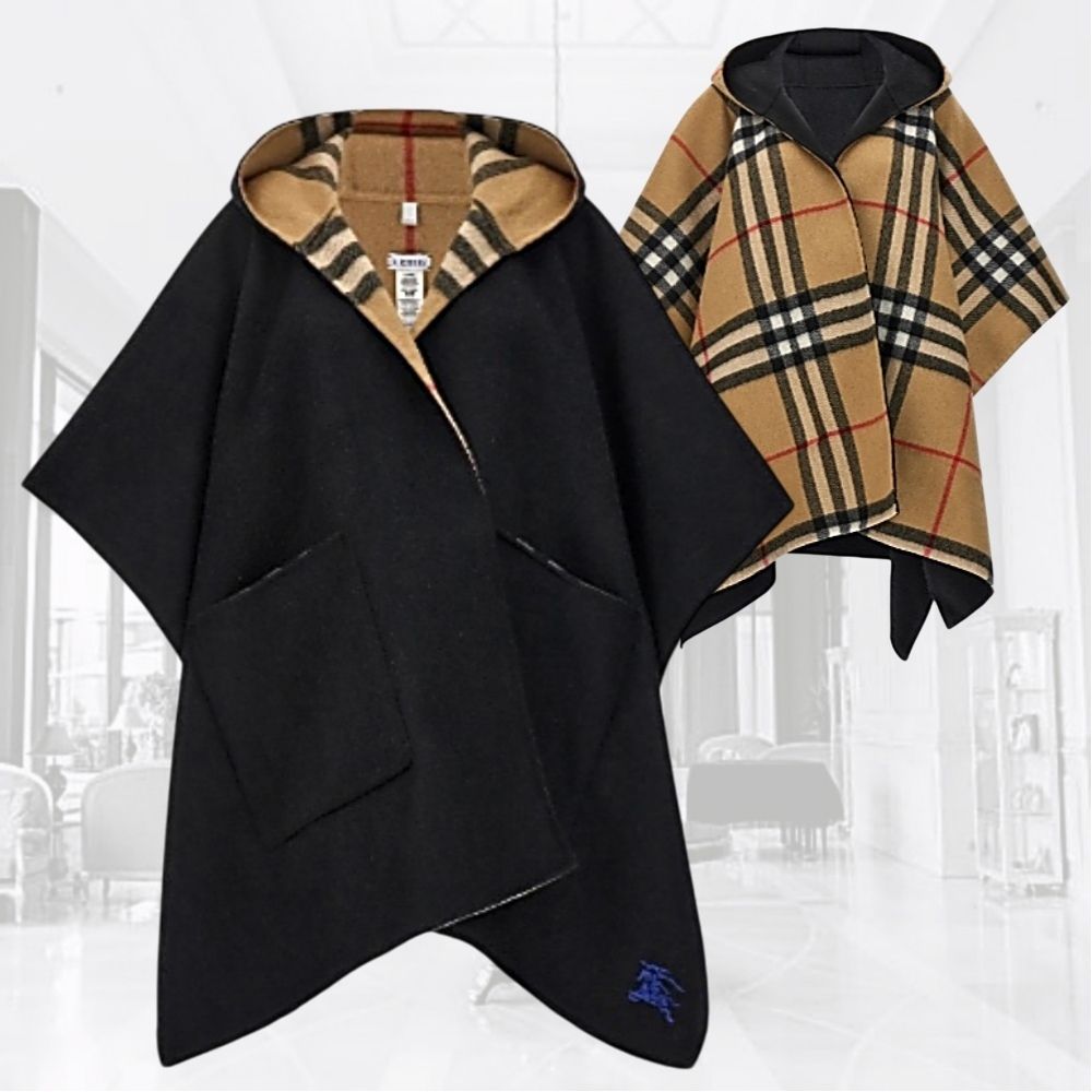 関税負担なし！ Burberry フード付 リバーシブル ケープ (Burberry