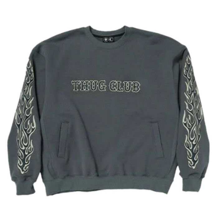 THUG CLUB】サグクラブ/Leather Flame Sweatshirt /スウェット (Thug
