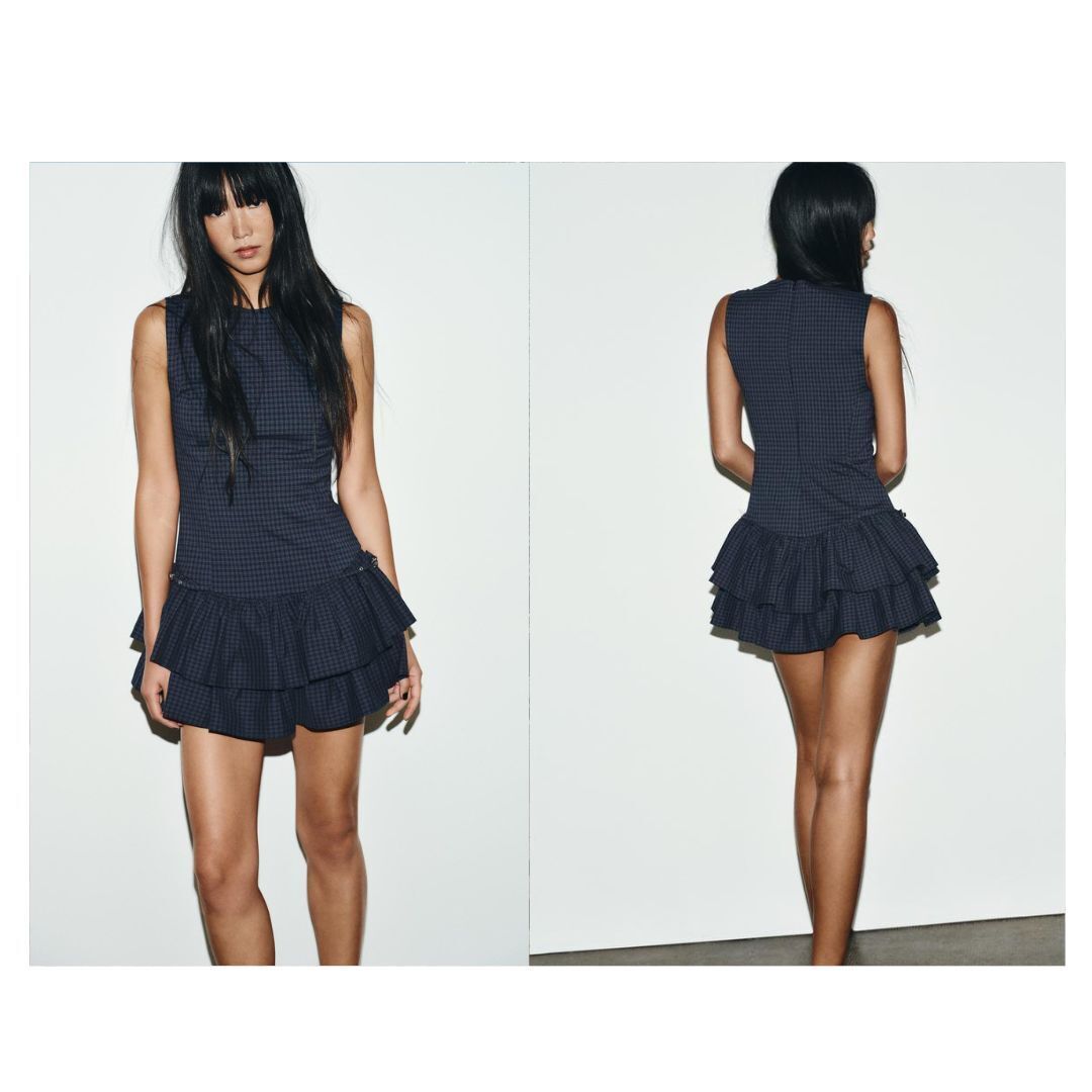 ZARA】NEW フリル付きチェック柄ショートワンピース (ZARA/ワンピース