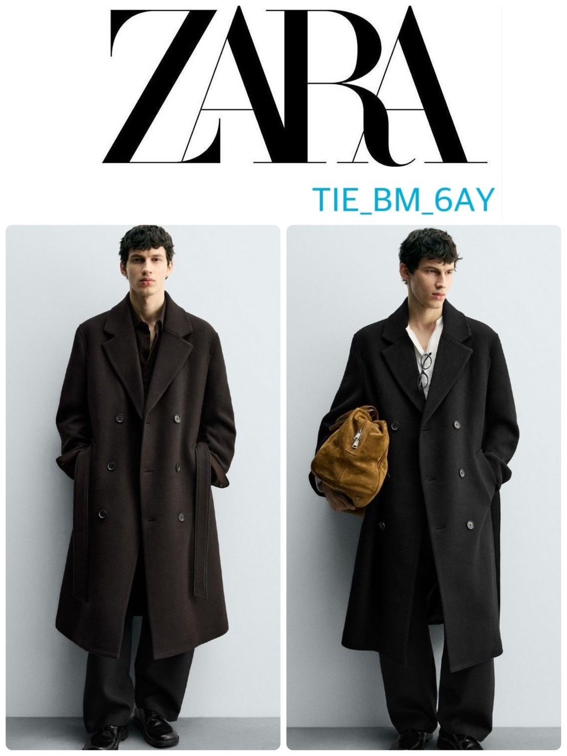 ZARA ウールベルト付きダブルブレストコート 選べるカラー 新作 (ZARA