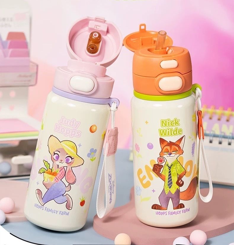 ズートピア 保温カップ 二重飲みストロー付きボトル 500ml 水筒