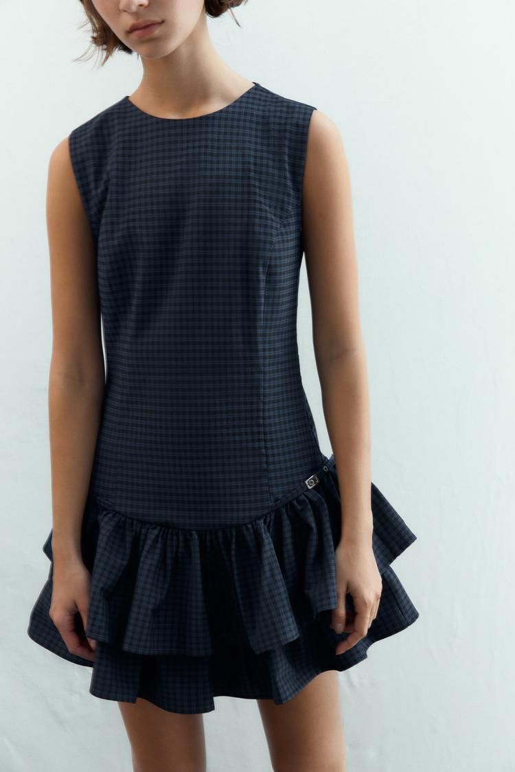 ZARA】フリル付きチェック柄ショートワンピース 3067/269/405 (ZARA