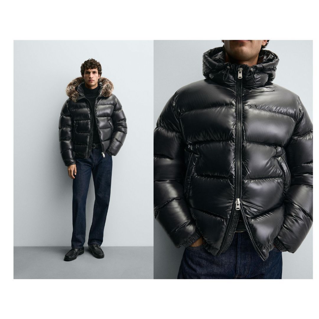 ZARA】100% フェザーフード付きパフジャケット (ZARA/ダウンジャケット