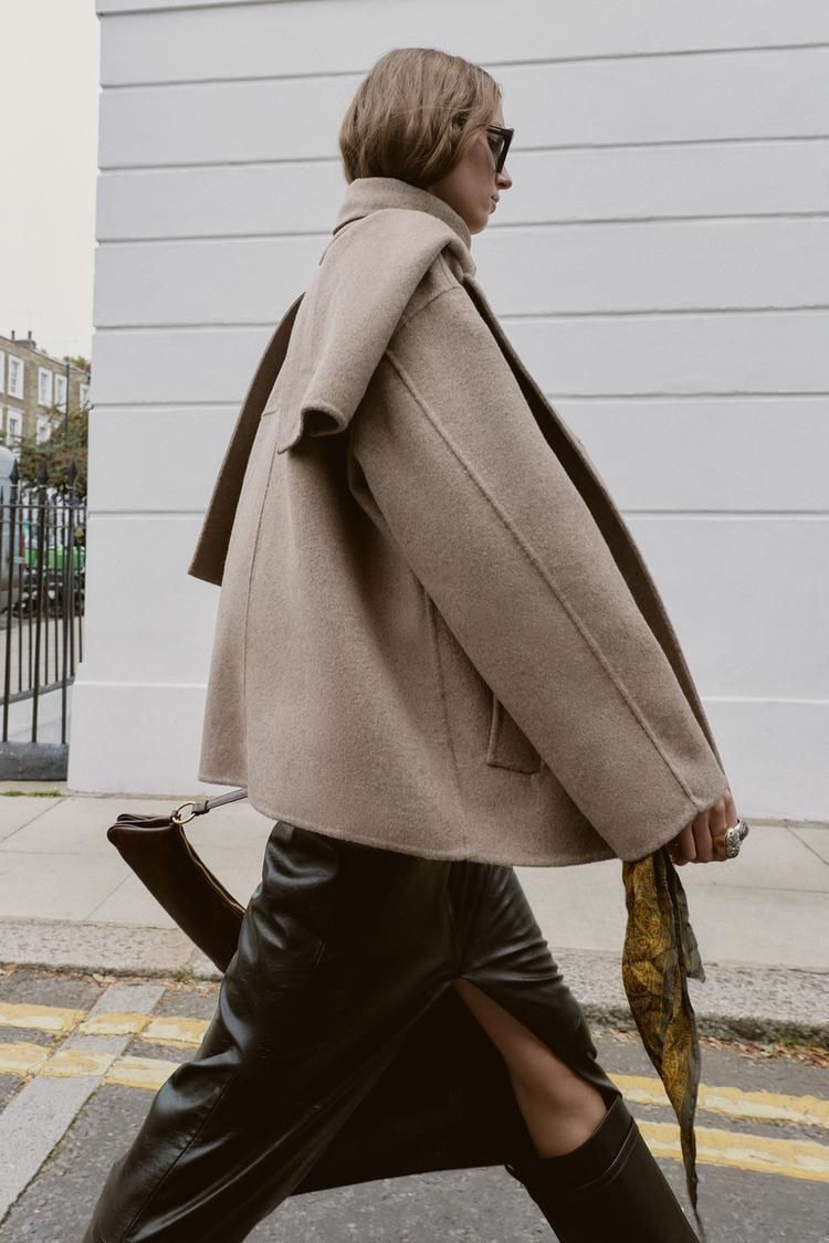 完売品⭐︎ZARA ウール ショートスカーフコート Mミンク 今期新作 完売