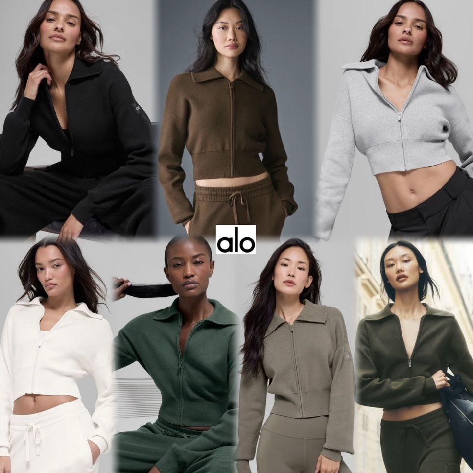 Alo Yoga〉Scholar Knit クロップド フルジップ ジャケット (ALO Yoga