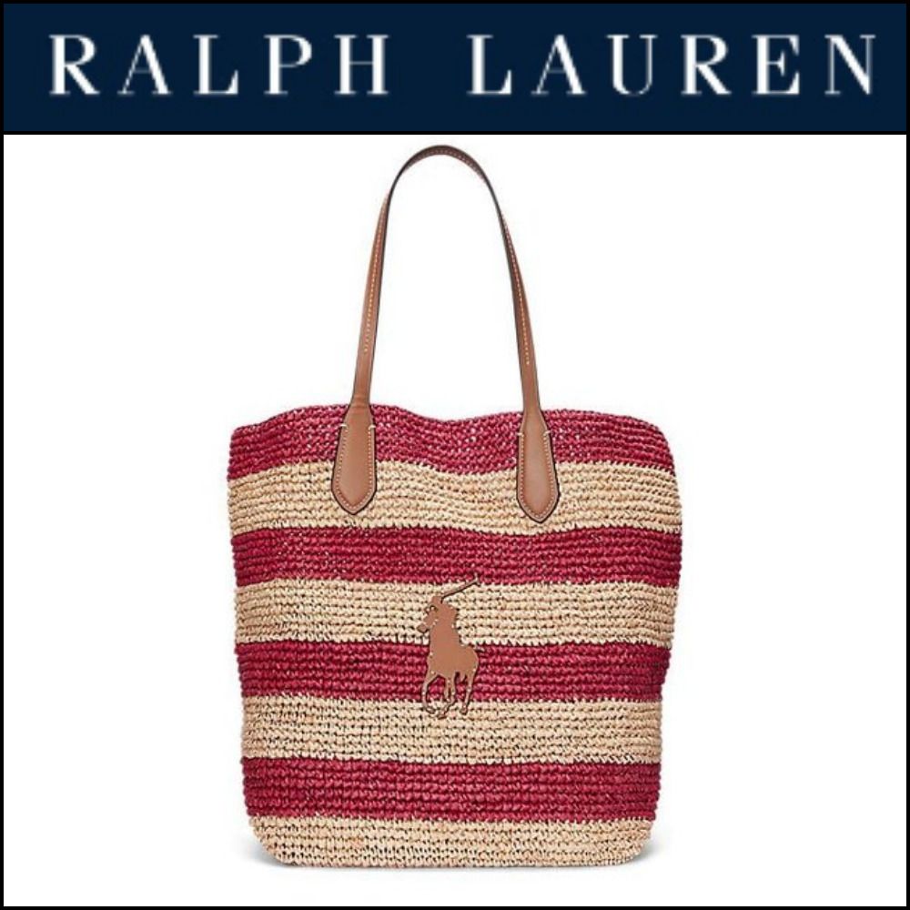 Ralph Lauren] ラフィア ストライプ ビッグポニー トート (POLO RALPH