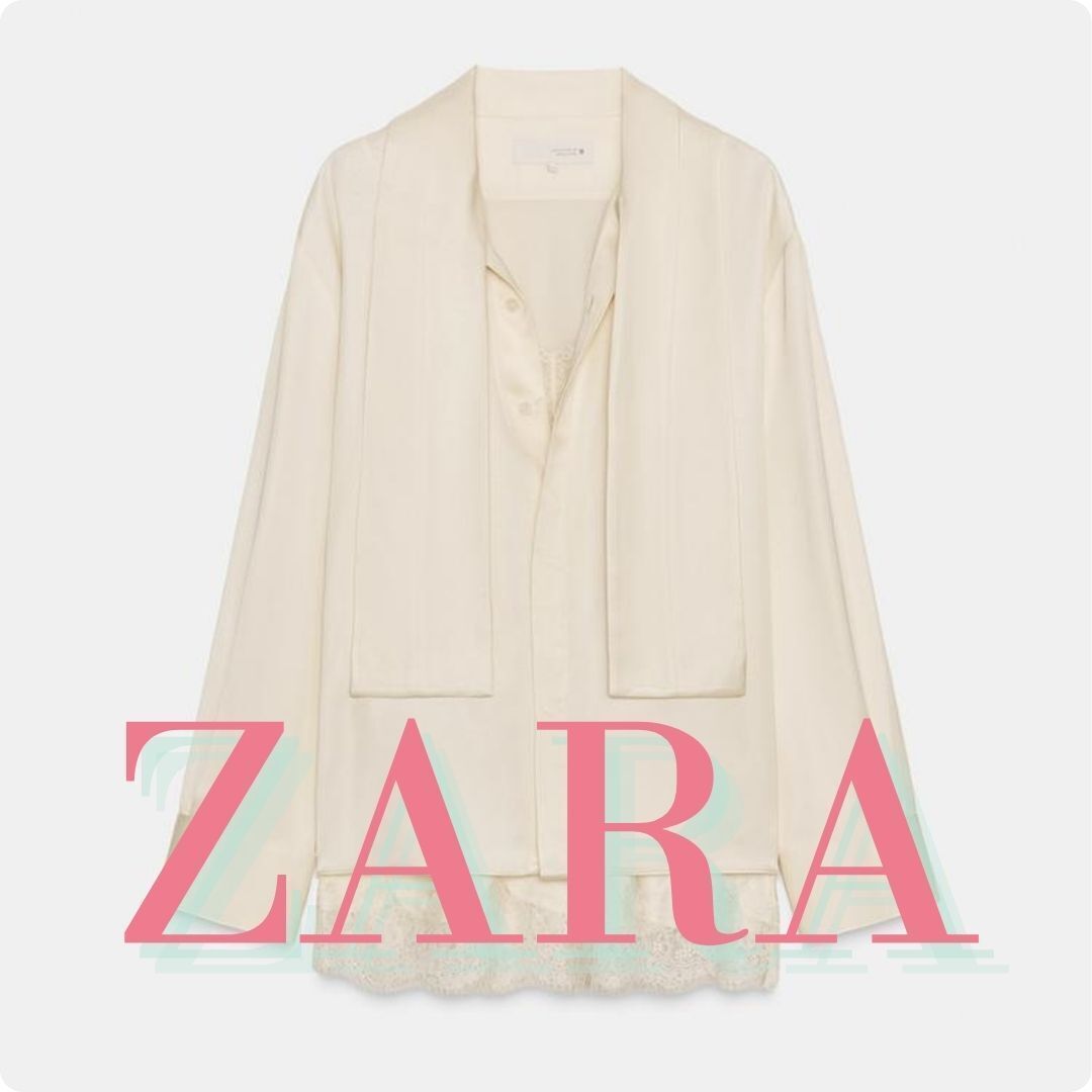 ZARA ZW COLLECTION コンビ素材サテンブラウス 4786/522 (ZARA