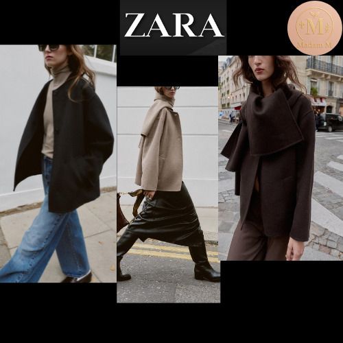 ZARA ウール ショートスカーフコート 3色（スカーフ外せます。） (ZARA