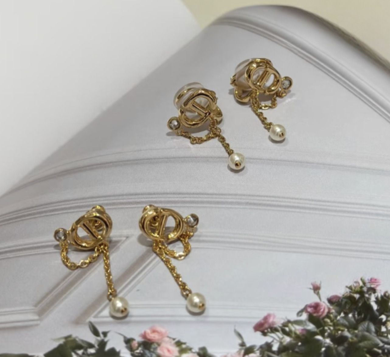 DIOR CD Navy ピアス メタル・レジンパール・クリスタル (Dior/ピアス