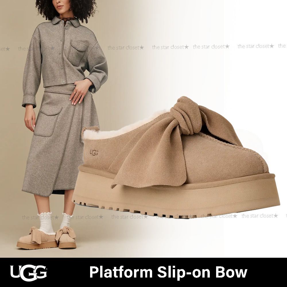 ○UGG○Platform Slip-on Bowプラットフォーム リボンスリッポン (UGG