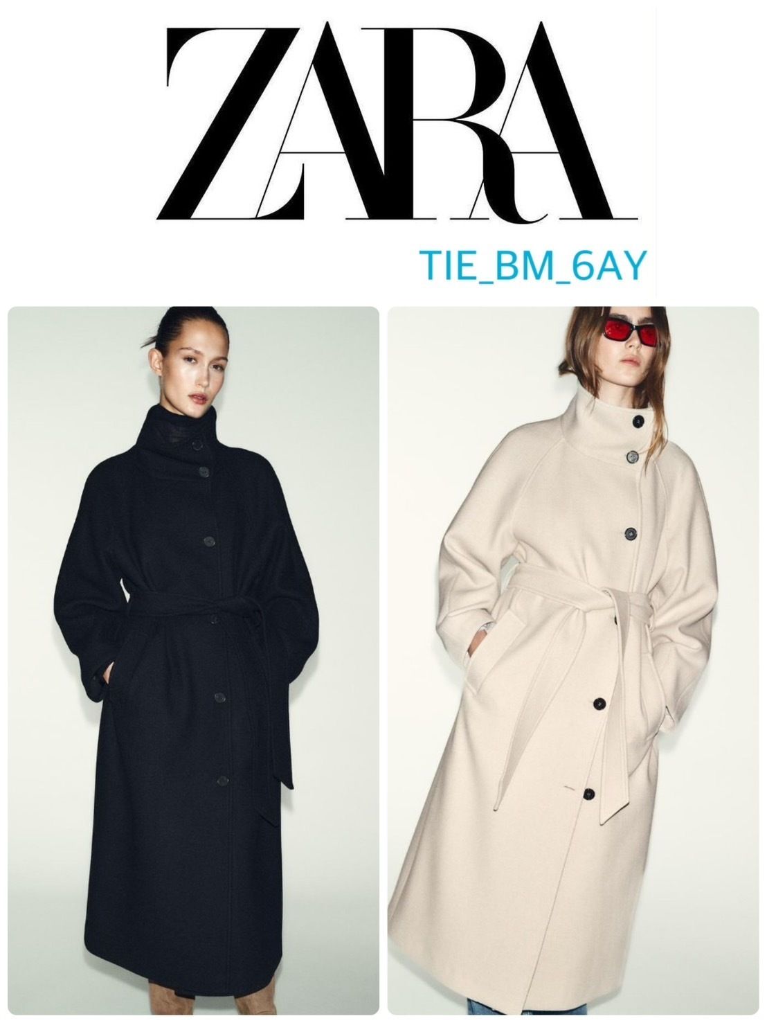 ZARA ハイカラーのロングウールコート ブラック 上品エレガント (ZARA