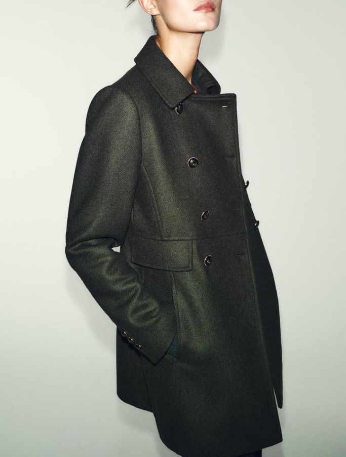 ZARA ウールダブルブレストコート 上品エレガント スペイン発送 (ZARA