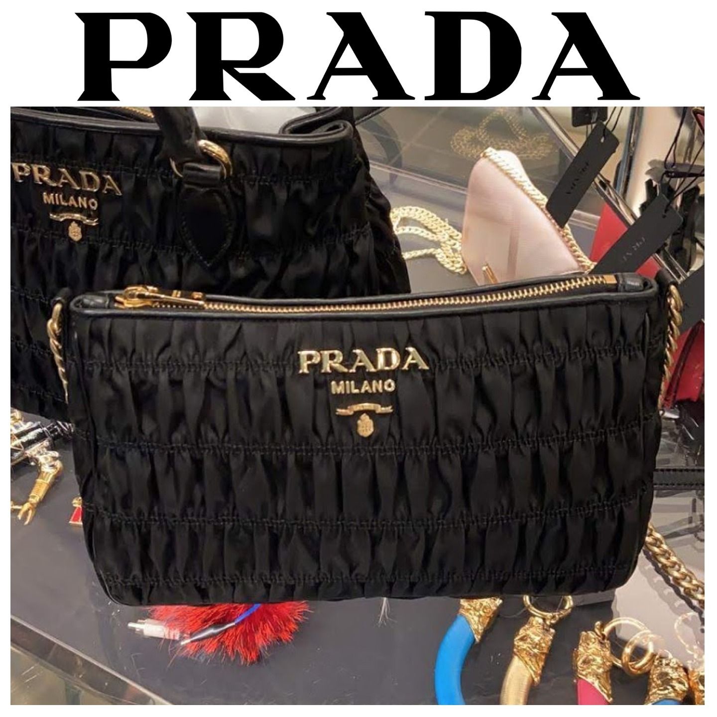 PRADA☆セール!ゴーフレナイロンチェーンショルダーバック1BH152