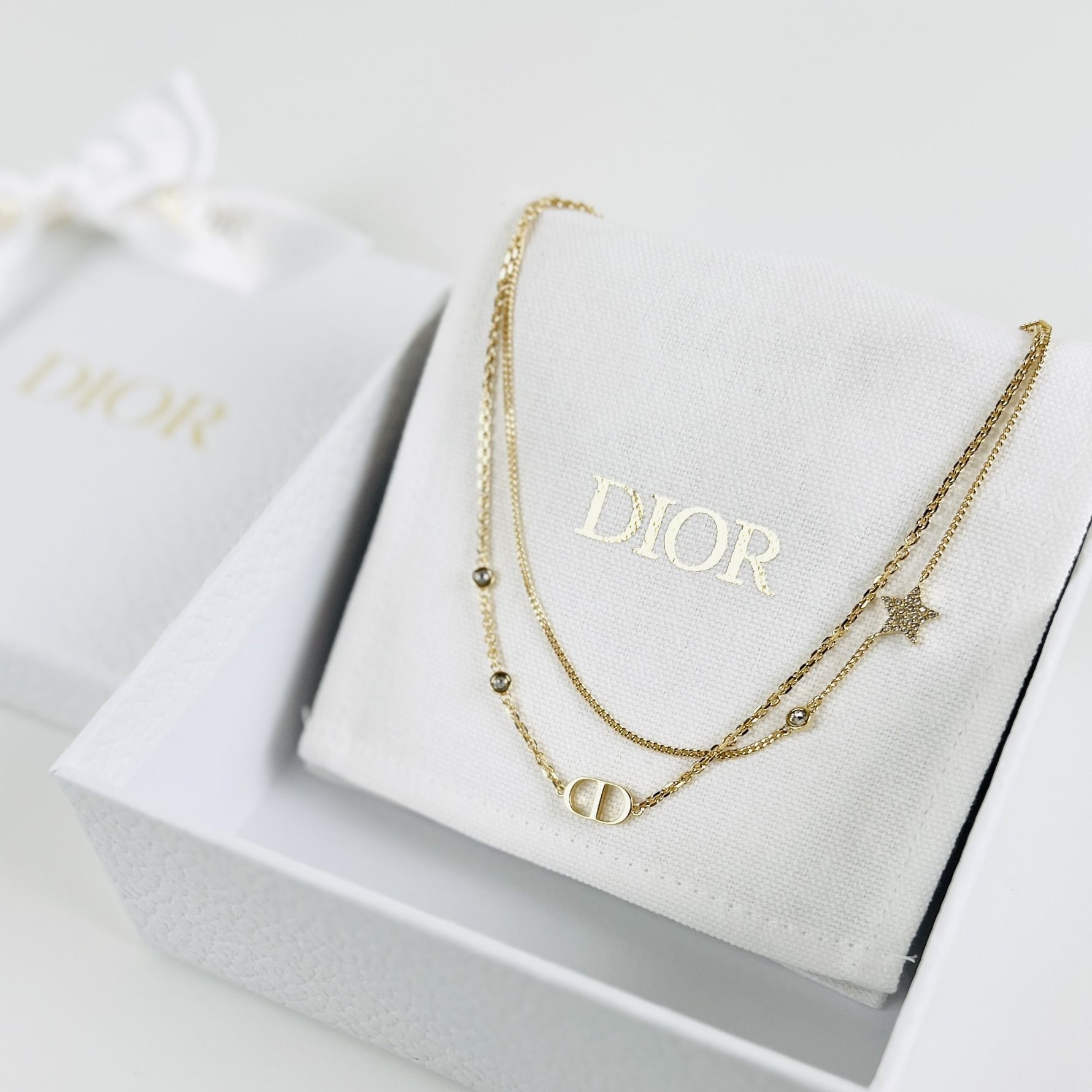 DIOR】PETIT CD ダブルチェーン ネックレス ☆CDロゴ＆星☆ (Dior