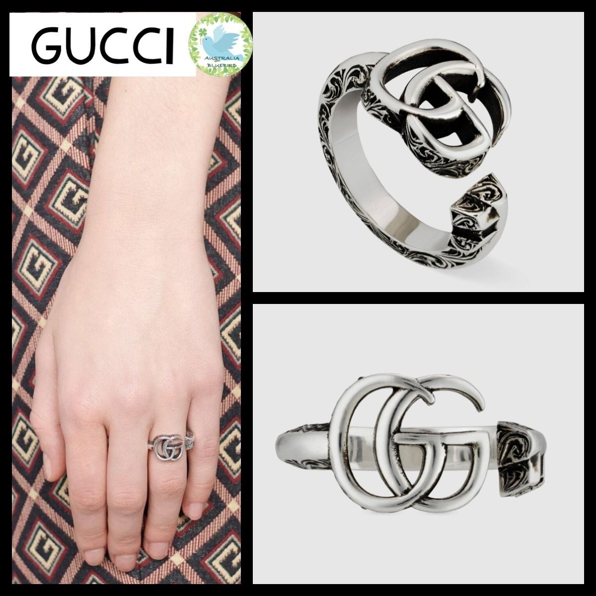 GUCCI☆アラベスク エングレービングエッジ ダブルG キーリング (GUCCI