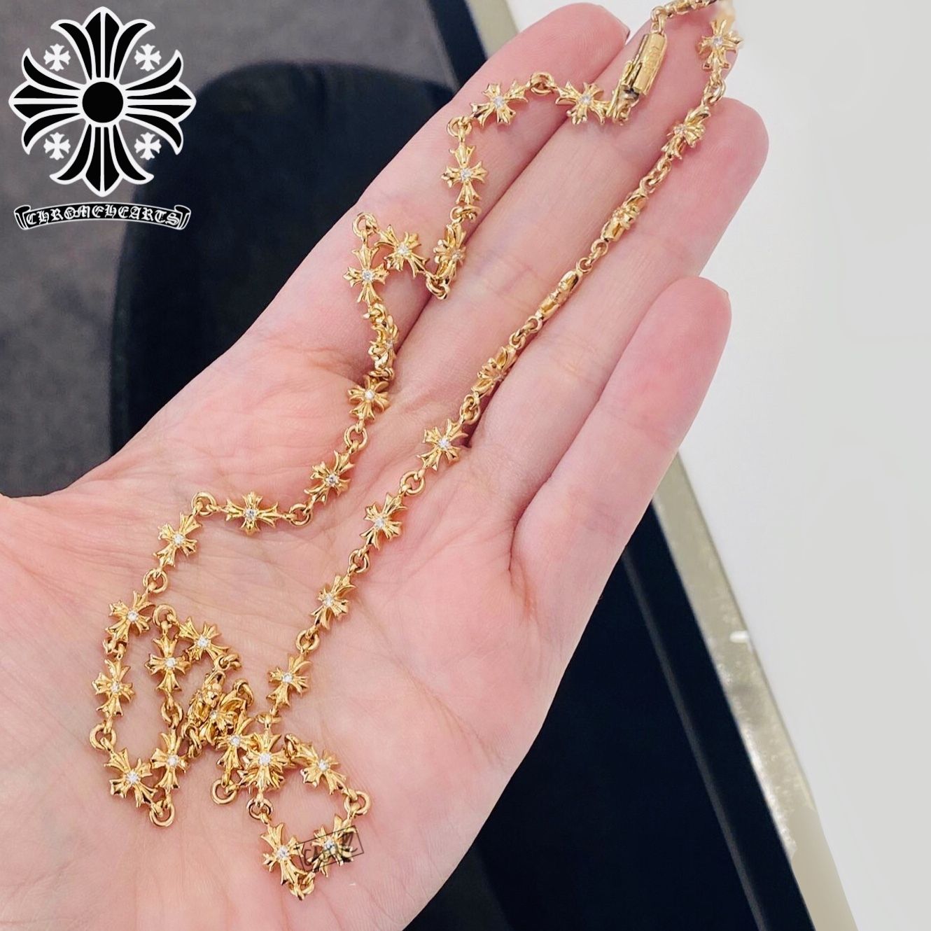 十クロムハーツ【22KタイニーE×ダイヤ/ネックレス】◇CHプラス