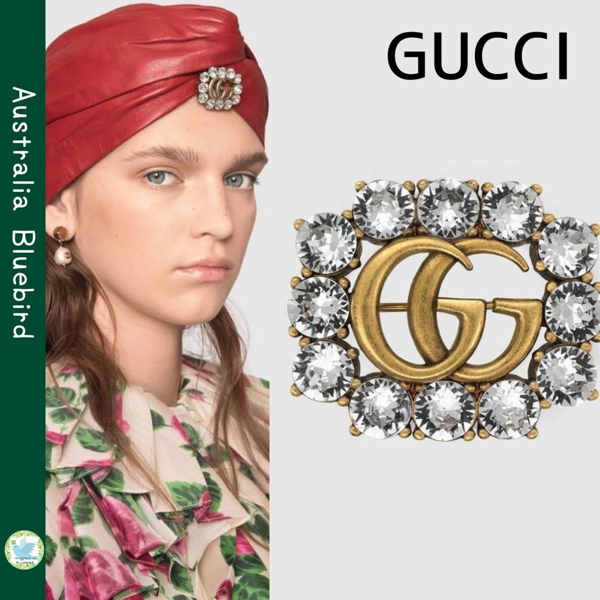 ギフトに☆GUCCI☆クリスタル付き メタル ダブルG ブローチ (GUCCI