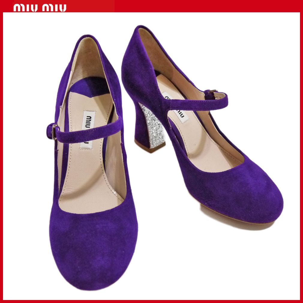 ミュウミュウmiu miuスエードストラップシューズ 靴 紫 35 (MiuMiu
