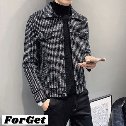 千鳥柄 ブルゾン ジャケット メンズチェック 韓国 アウター 長袖