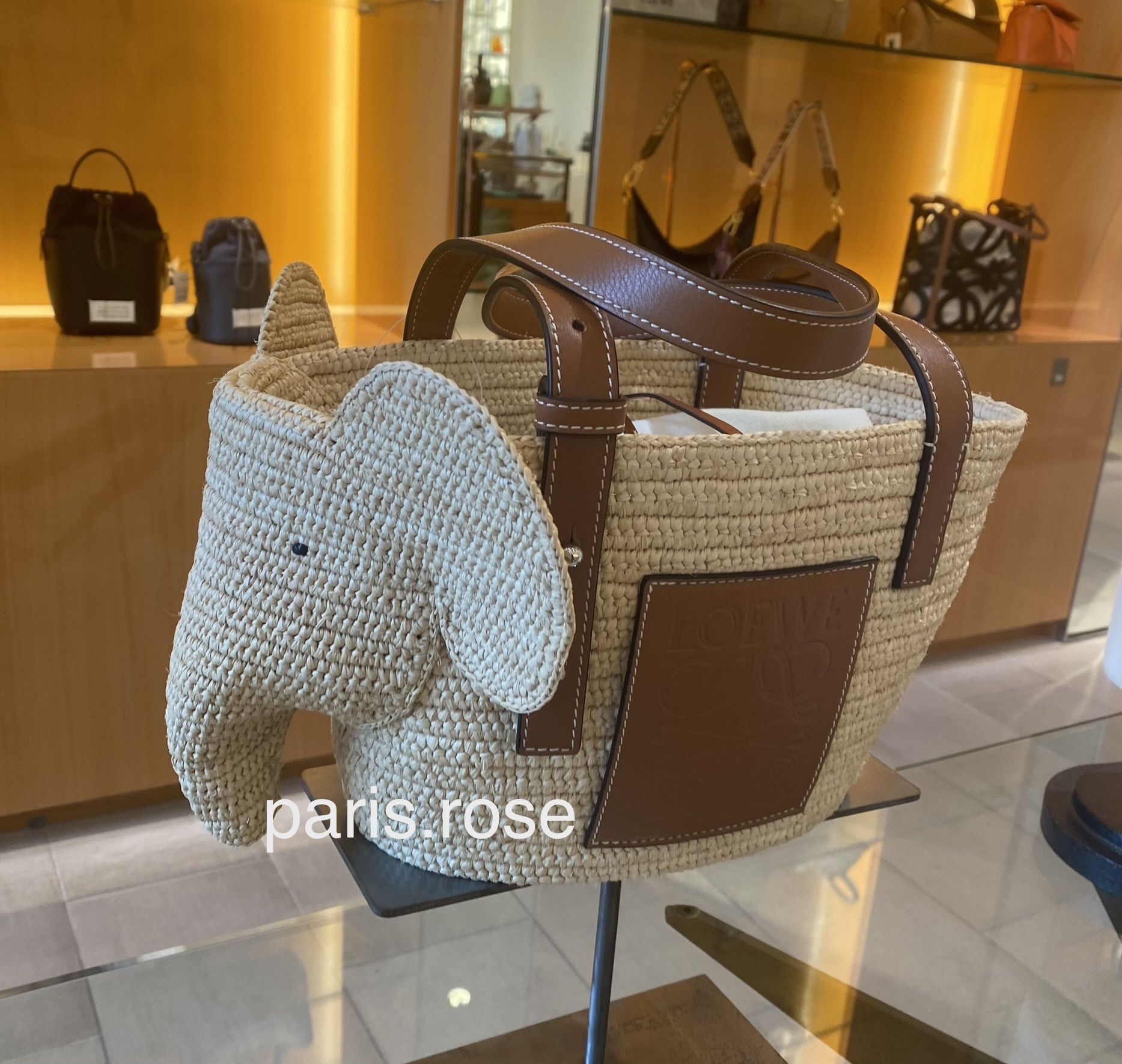 21新作 ロエベ ラフィア＆カーフ製エレファントバスケットバッグ