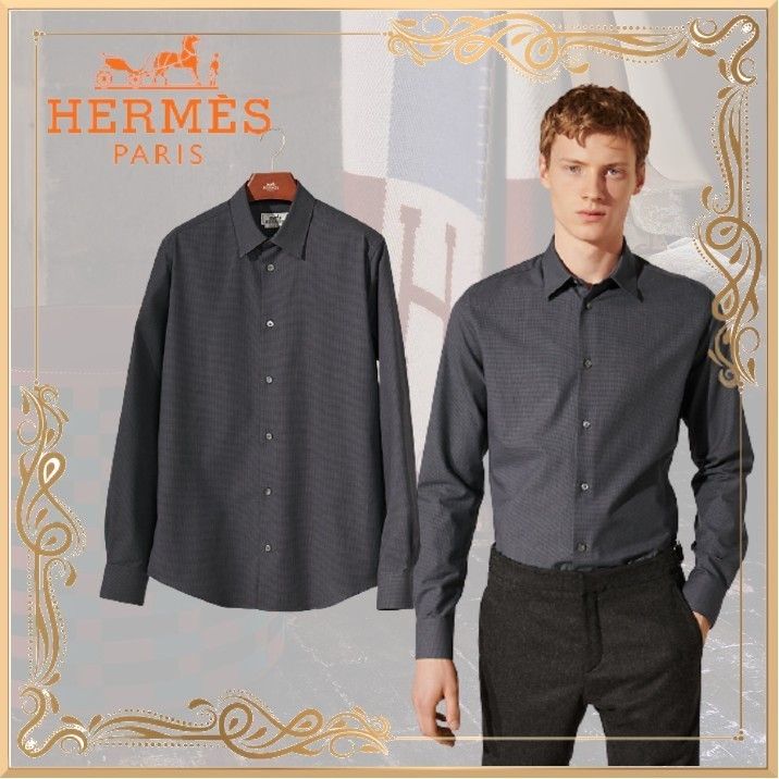 新作! 【エルメス】「セミプレーン」フィットのボディシャツ 紺