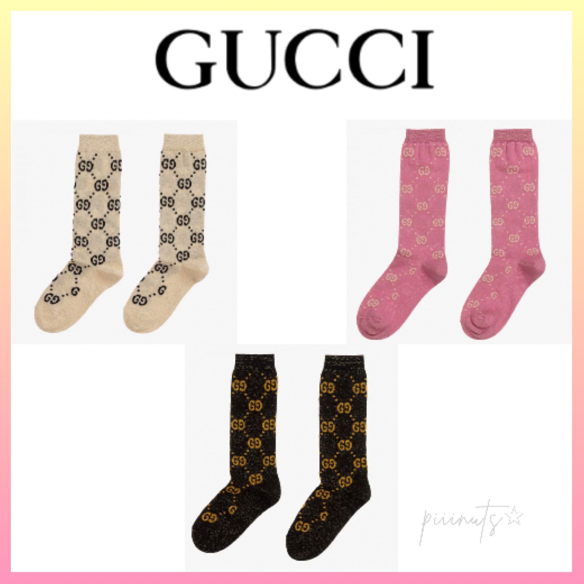 関送込【GUCCI】 KIds GGロゴ グリッター ソックス 大人もOK♪ (GUCCI