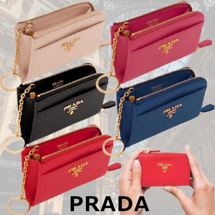☆PRADA☆ ファスナー付 サフィアーノレザー スモールキーケース