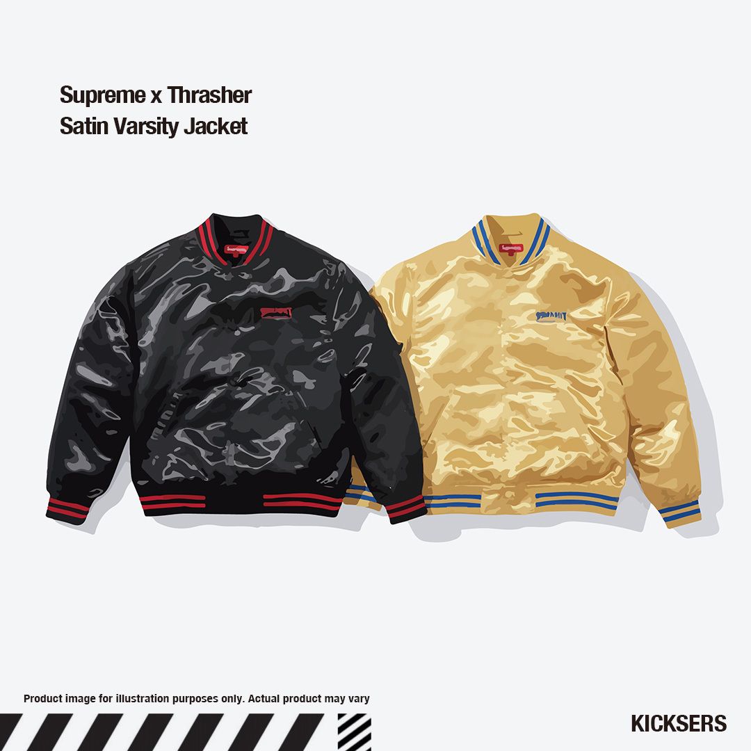 スラッシャーコラボ Supreme x Thrasher Satin Varsity Jacket