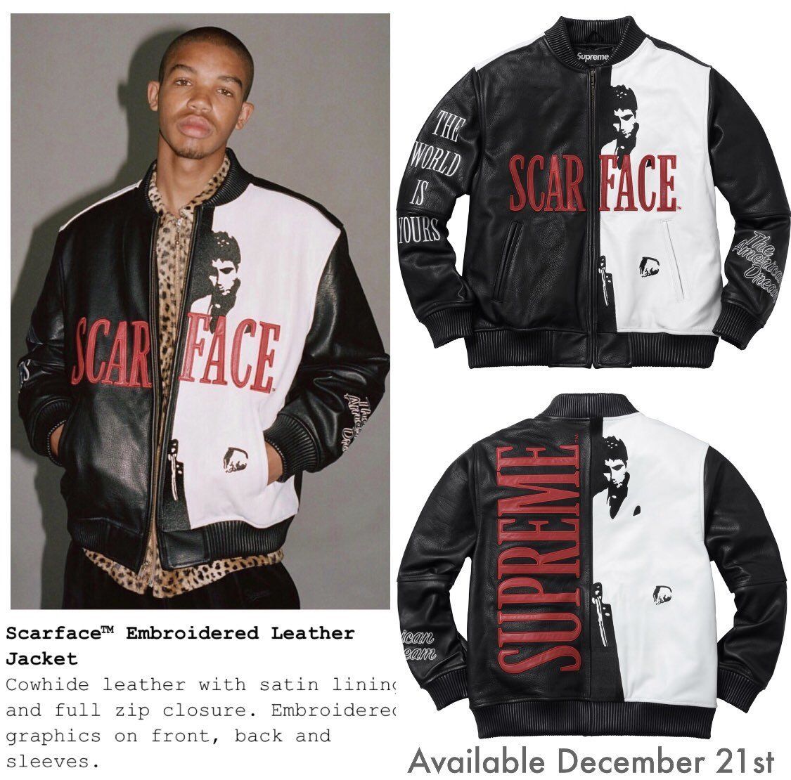 Supreme Scarface Embroidered Leather Jacket シュプリーム (Supreme