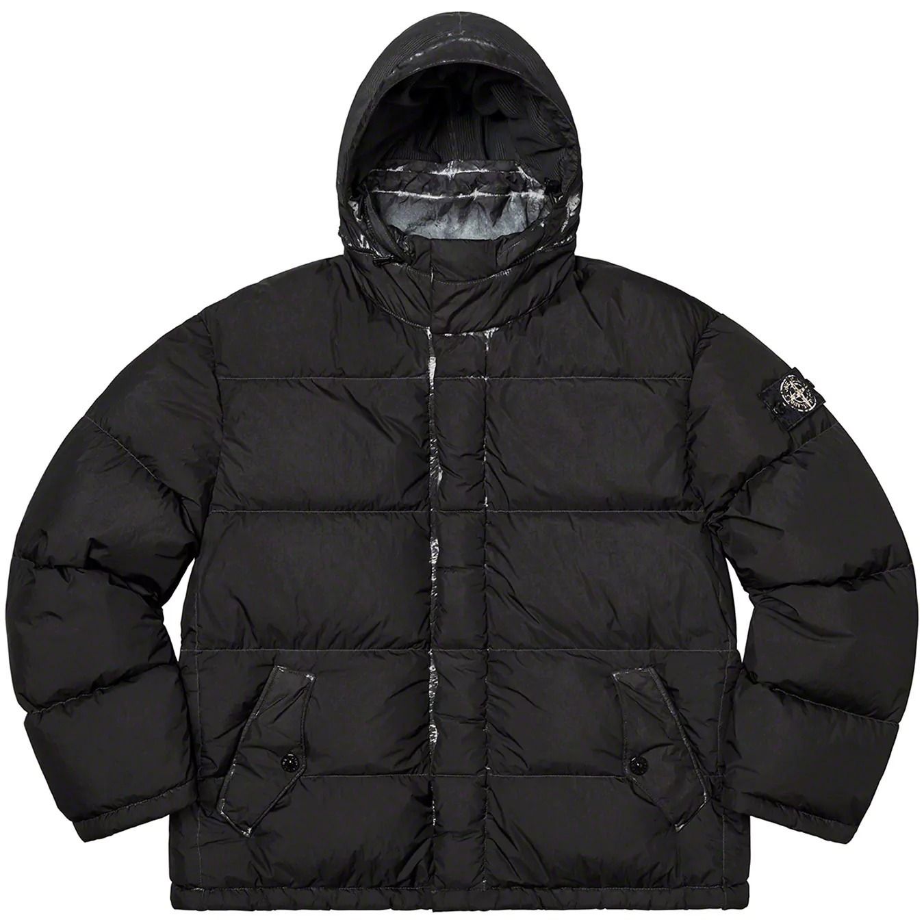 Supreme Stone Island Painted Camo Crinkle Down Jacket Black