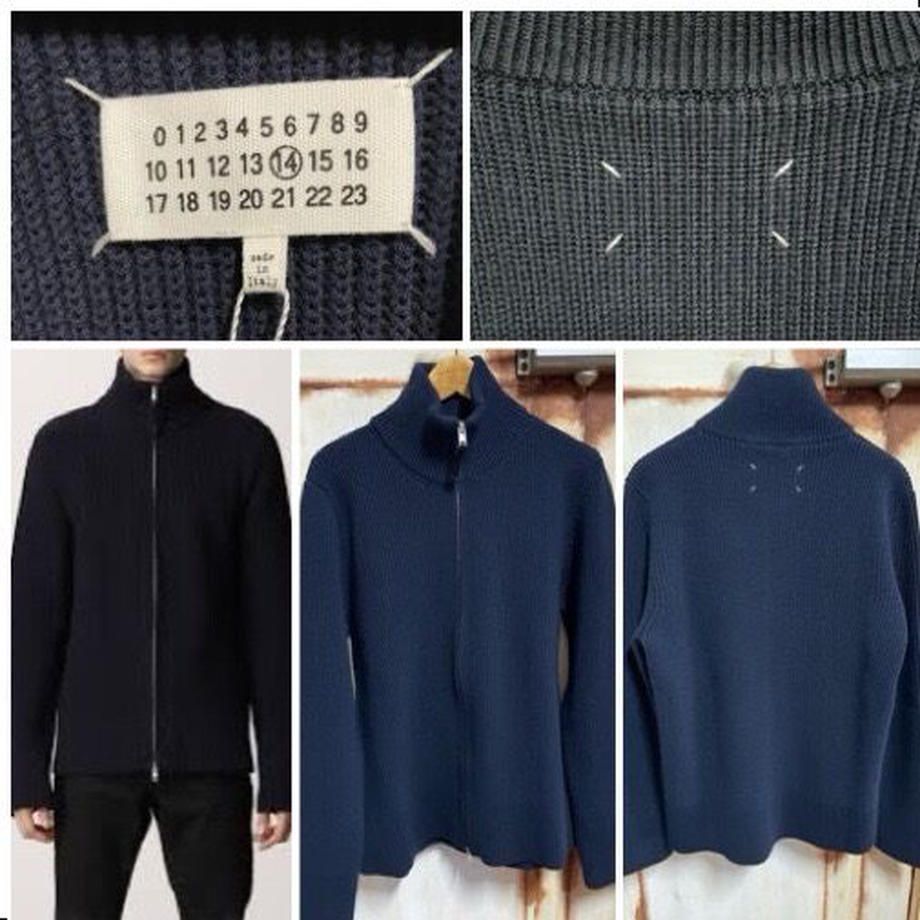 MAISON MARGIELA ジップアップ ネイビー ドライバーズニット (Maison