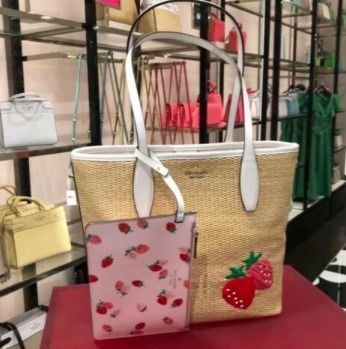 セールkate spade Parkストロベリー苺ストローかごトートバッグ (kate