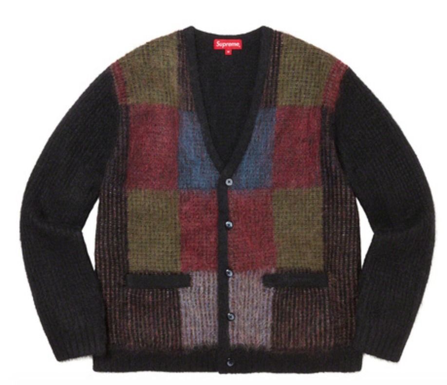 XL【在庫あり】SUPREME 22SS BRUSHED GRID MOHAIR CARDIGAN (Supreme