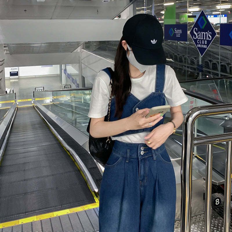 上下2点セット デニム ベスト付き ハイウエスト ブルーデニム