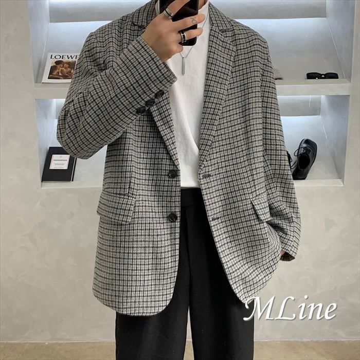 2色 メンズ テーラード ジャケット スーツ チェック柄 シンプル