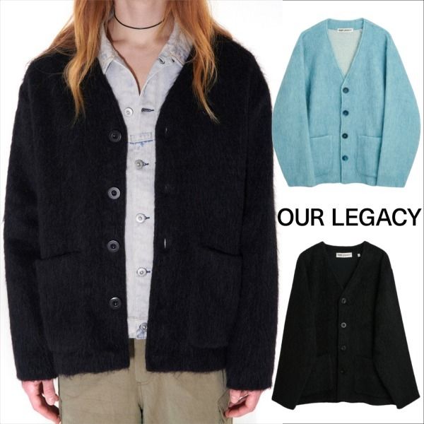 OUR LEGACYモヘアカーディガン ベイビーブルー&ブラックItalia糸 (OUR