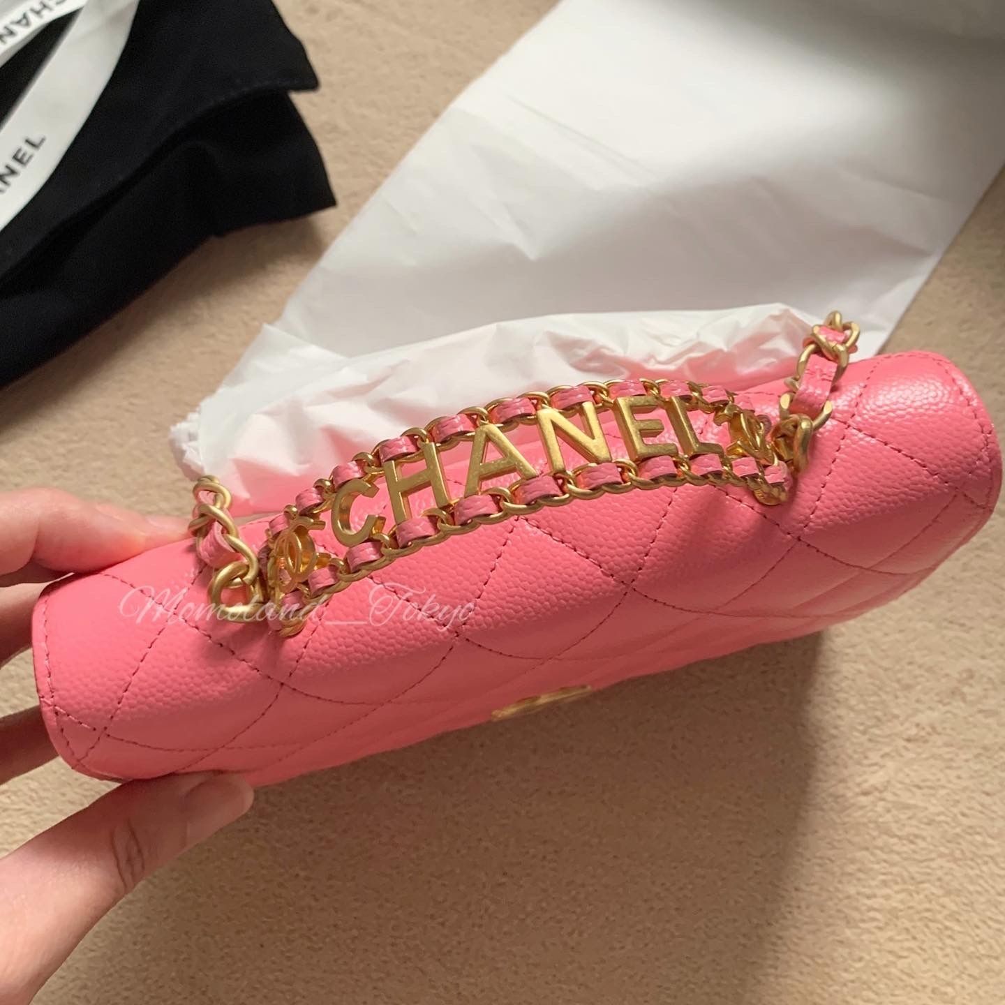 CHANEL ハンドル付 チェーンウォレット ピンク キャビア (CHANEL