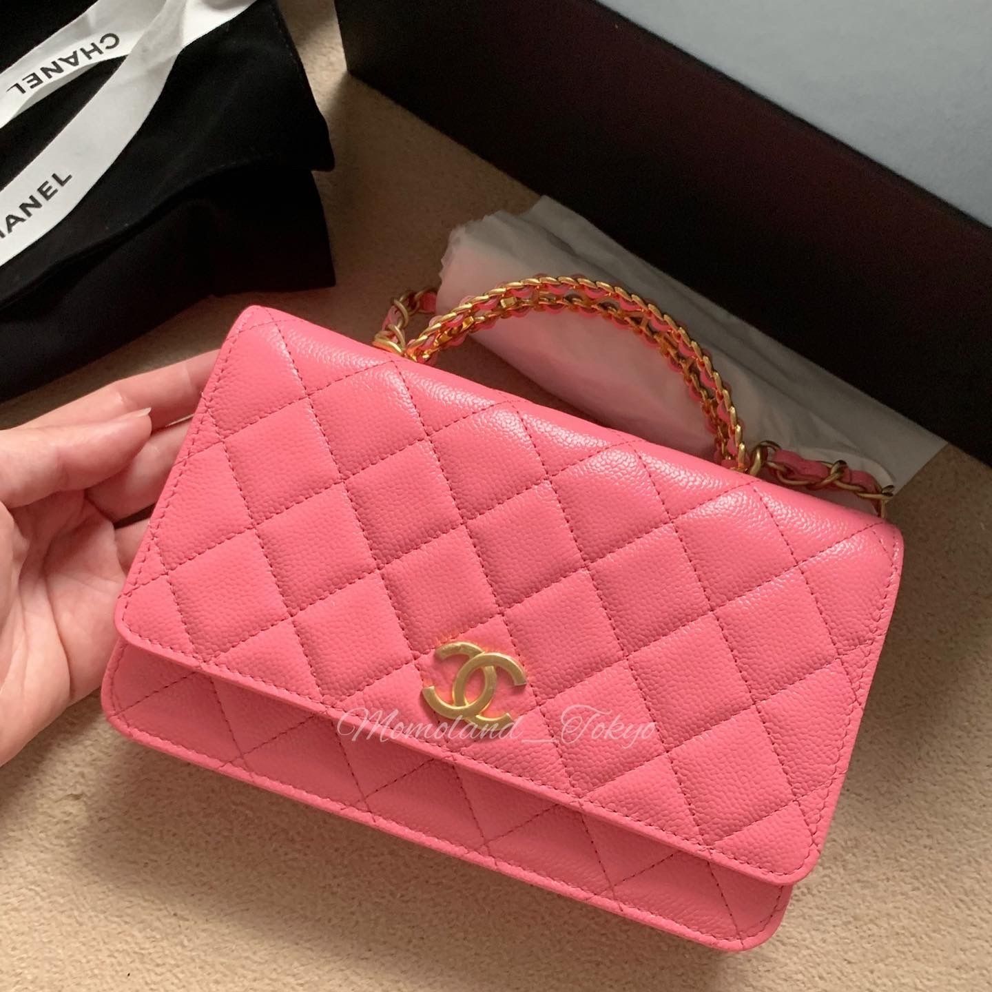 CHANEL ハンドル付 チェーンウォレット ピンク キャビア (CHANEL