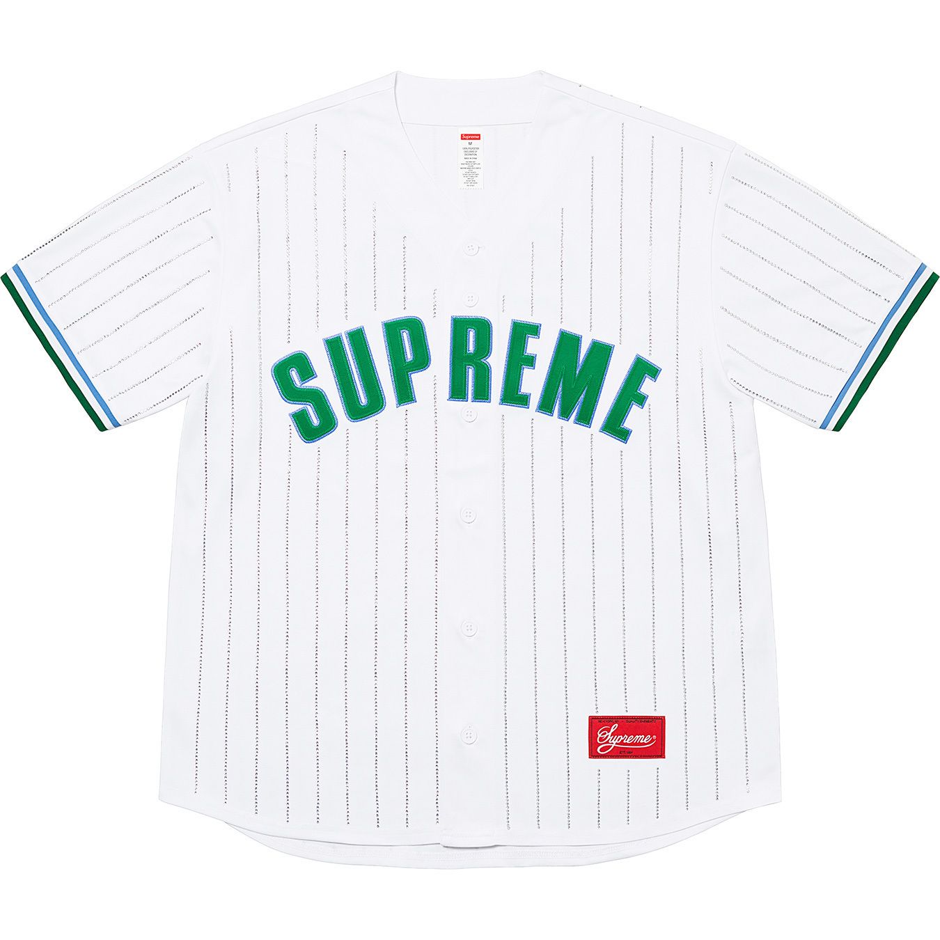 Supreme Rhinestone Stripe Baseball Jersey ベースボールシャツ