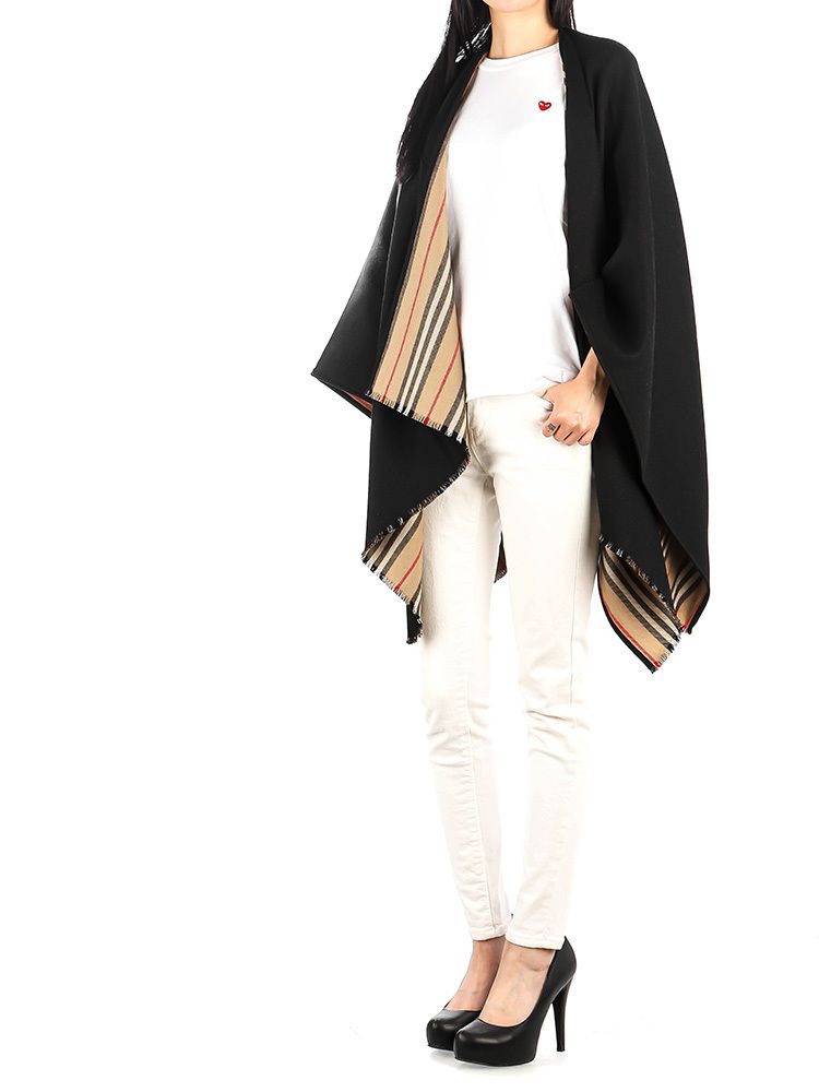 BURBERRY☆関税込 アイコンストライプディテール ウールケープ