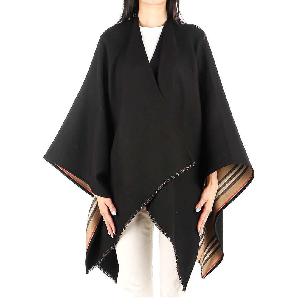 BURBERRY☆関税込 アイコンストライプディテール ウールケープ