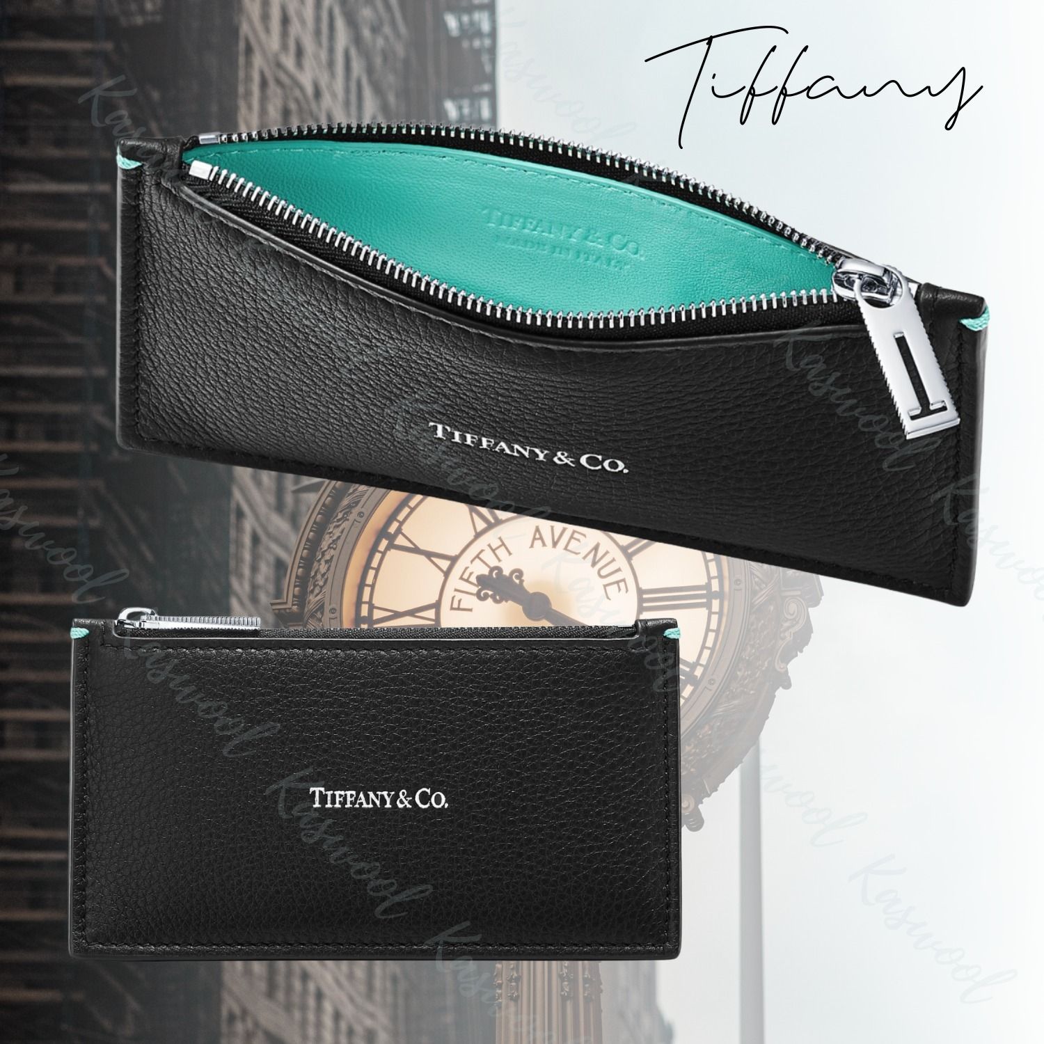 TIFFANY ティファニー ジップ カードケース ブラックレザー (Tiffany