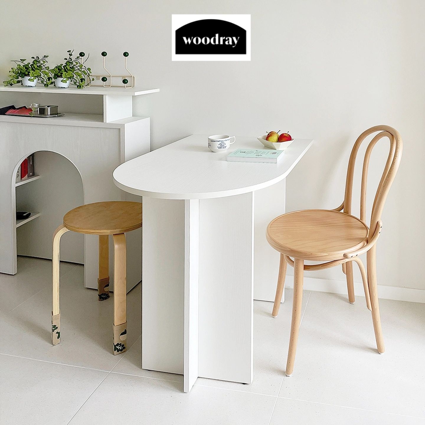 woodray】ホームカフェ 半楕円 テーブル 800(2色) (woodray/机