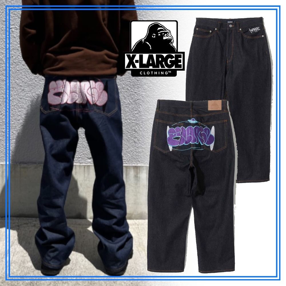 早い者勝ち XLARGE GRAFFITI DENIM PANTS グラフィティ刺繍 (X-Large