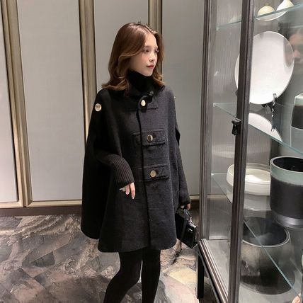 ウールマント ミリタリー風 軍服風 秋冬 韓国 ケープコート (ポンチョ