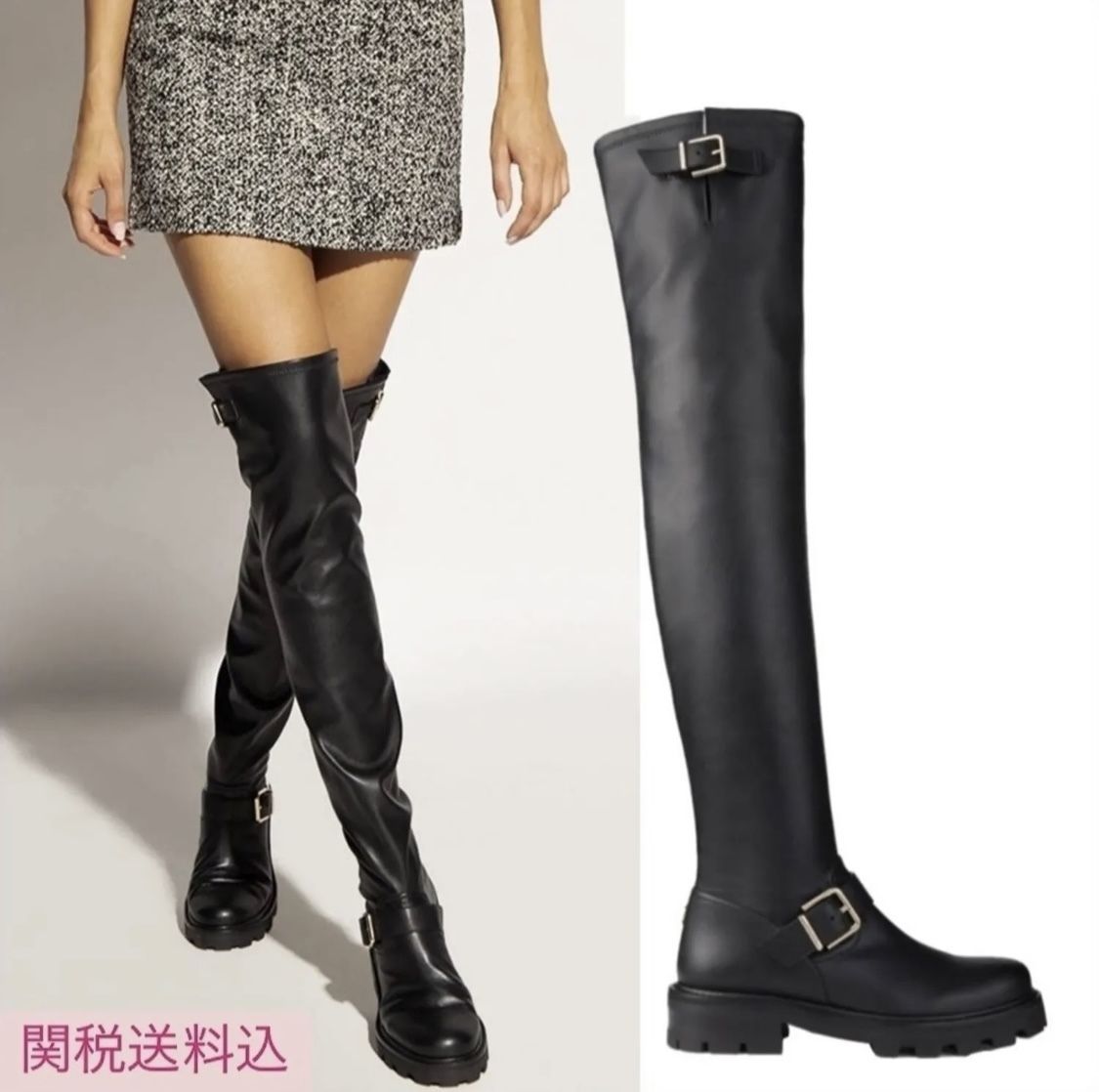 関税送料込 Jimmy Choo ジミーチュウ BikerII ニーハイブーツ (Jimmy