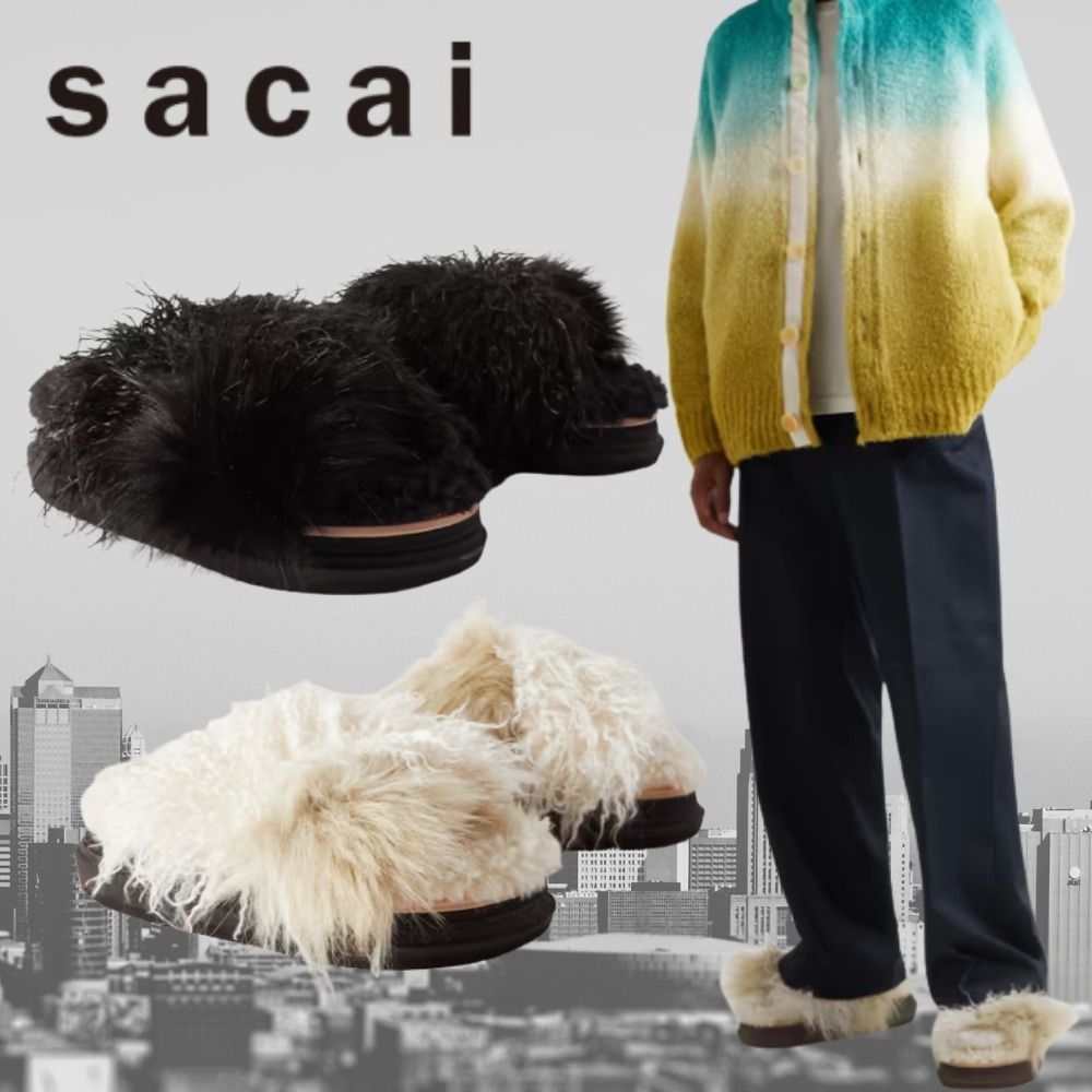 sacai フェイク シアリング ライニング フェイクファー サンダル