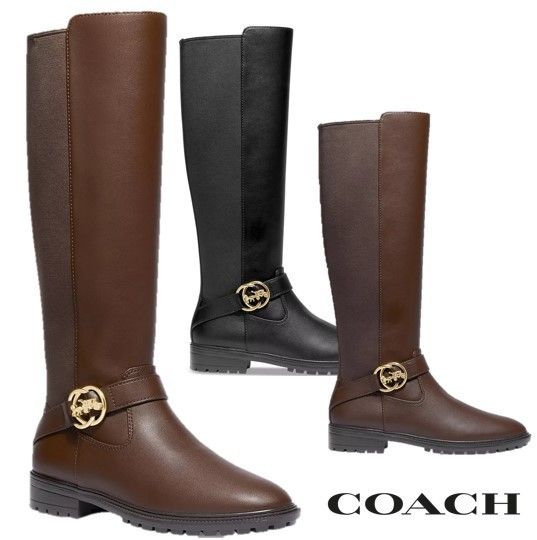 COACH コーチ ロゴ バックルストラップ ロングブーツ 関税送料込